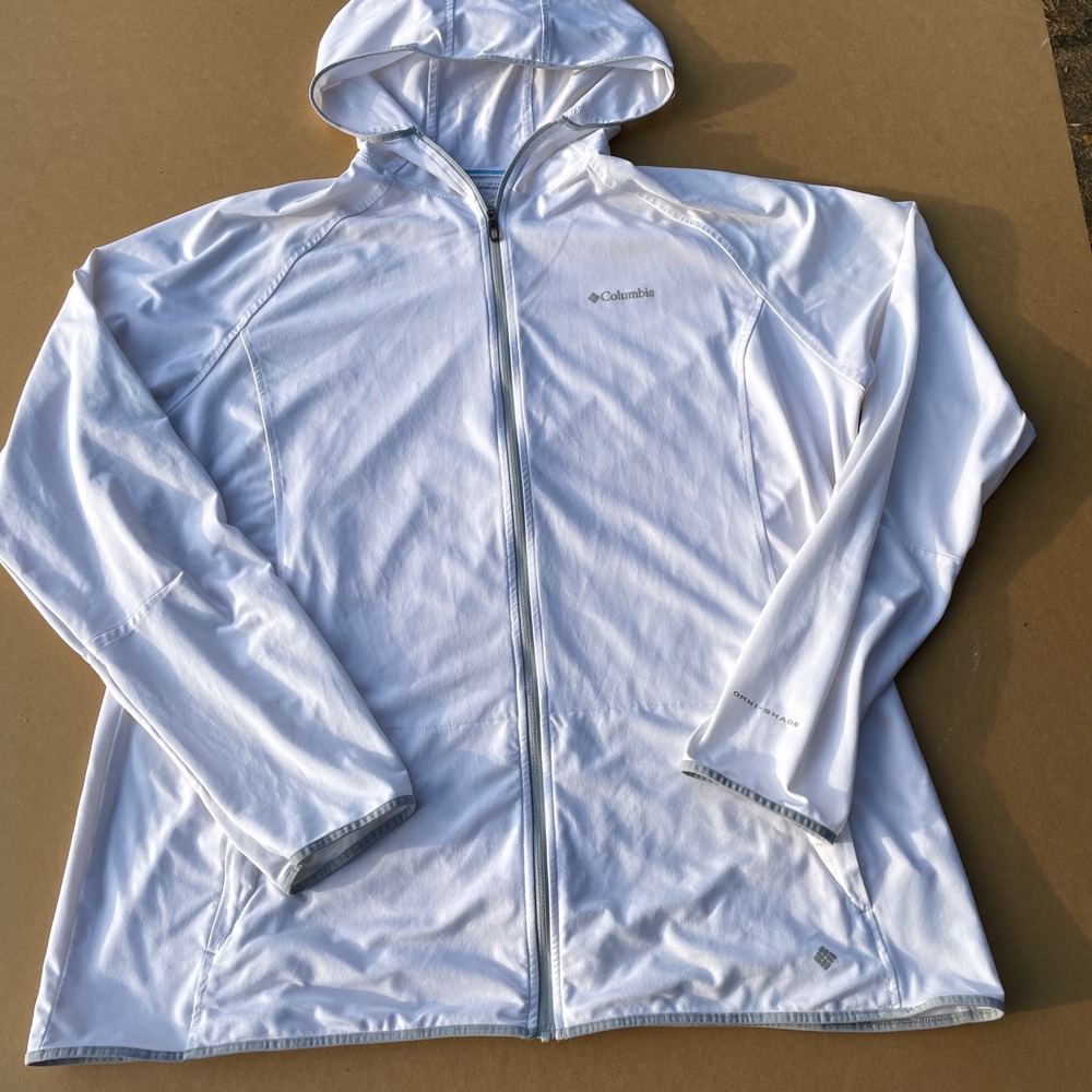 Columbia Full Zip Hoodie Womens 1X White Hiking Omni-Wick Omni-Shade Sun Jacket - Picture 1 of 9